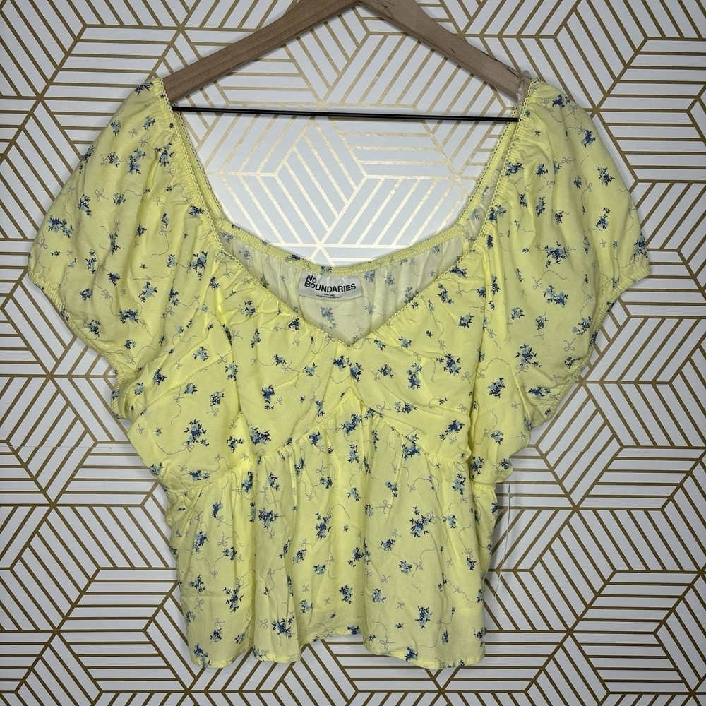 Yellow Boho Floral Fairycore Babydoll Blouse Top XXL 20 Festival Hippie Peasant